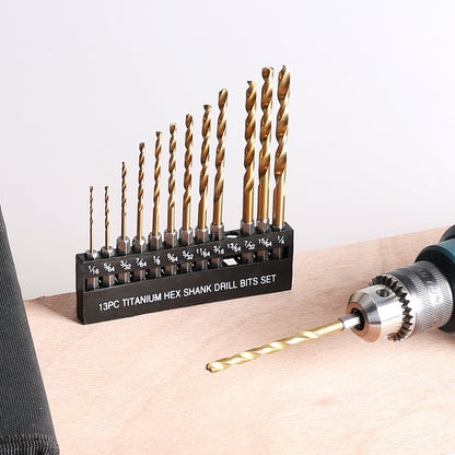13Pcs Hex Shank Titanium-Plated Drill Set